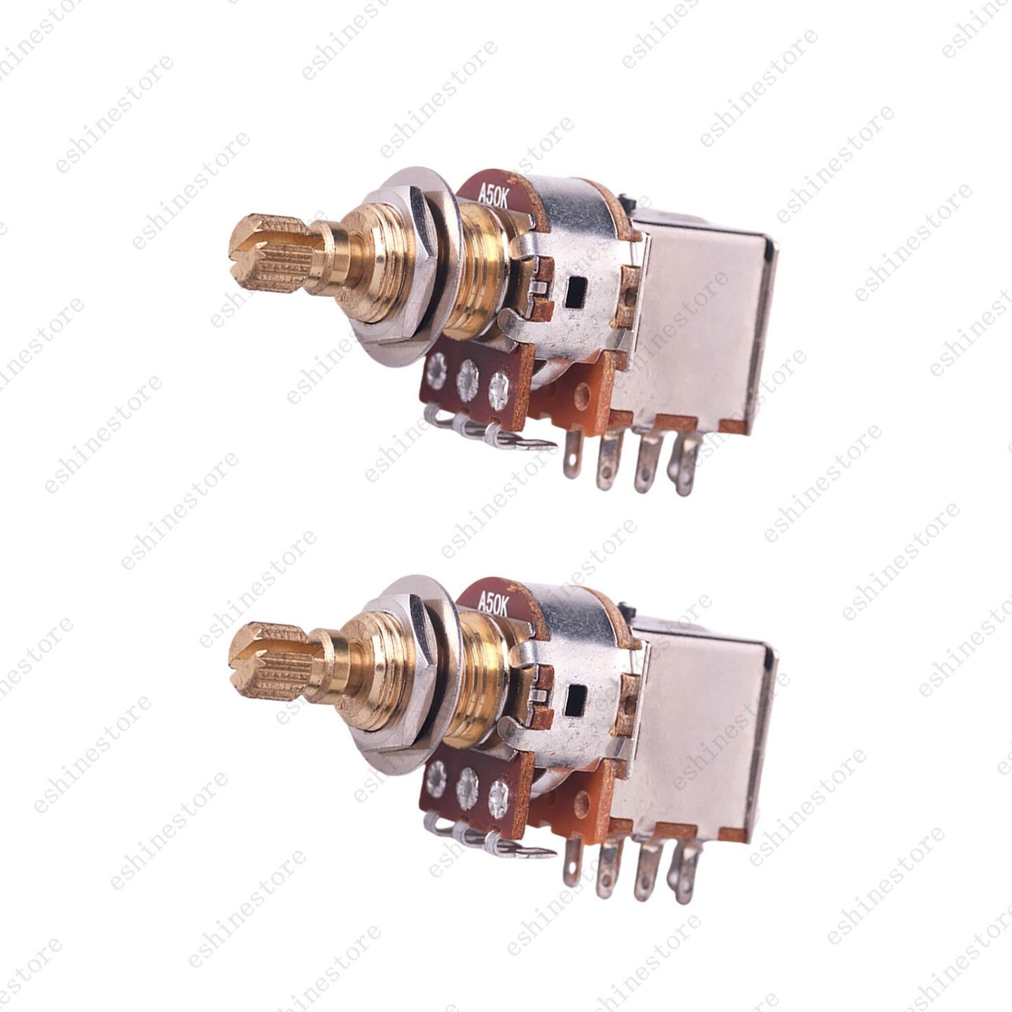 2 PCS Full Brass 18MM Long Shaft Pots Push-Push Switch A25K/B25K/A50K/B50K