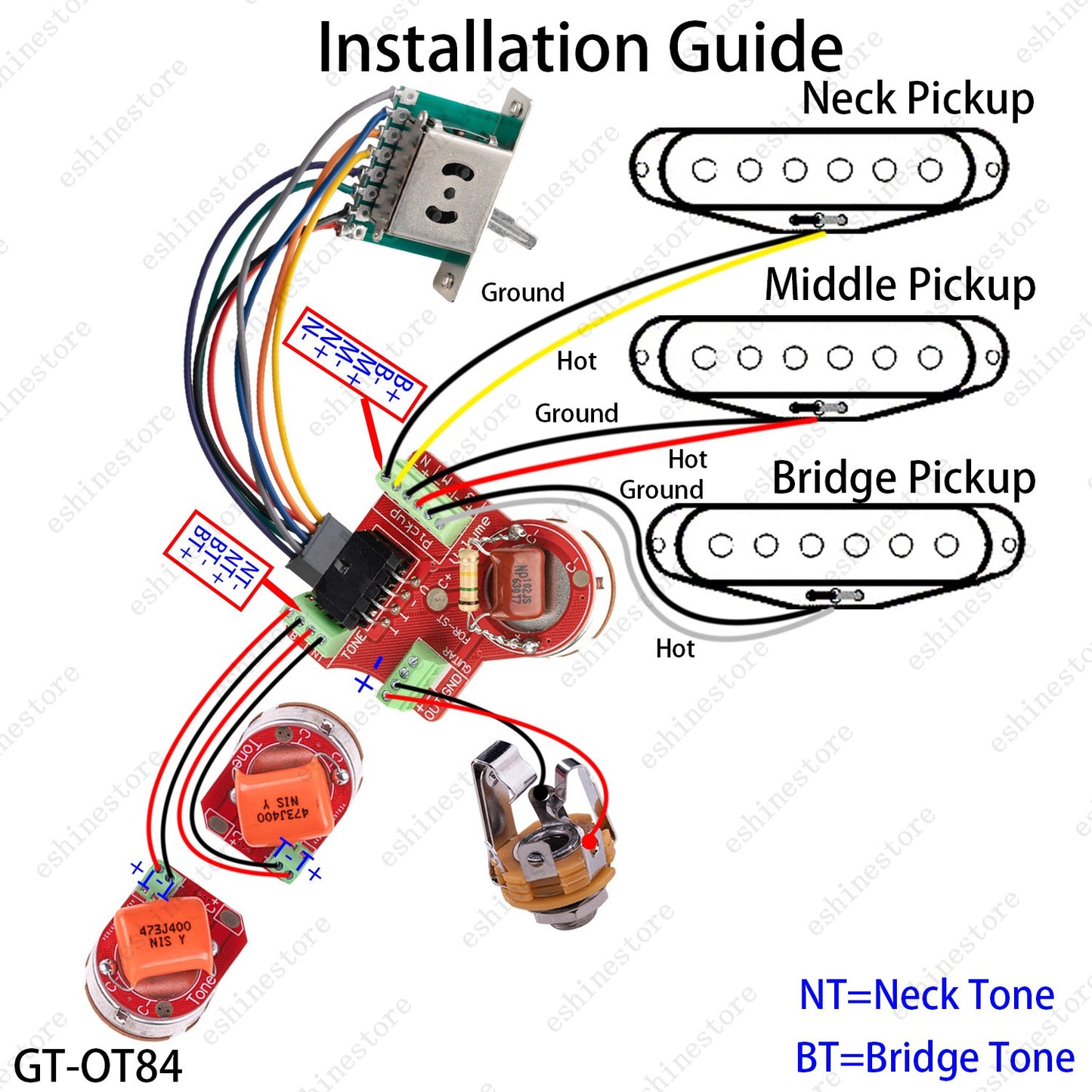 Solderless Custom Dual Tone Wiring Harness Treble Bleed Circuit For Fender SQ