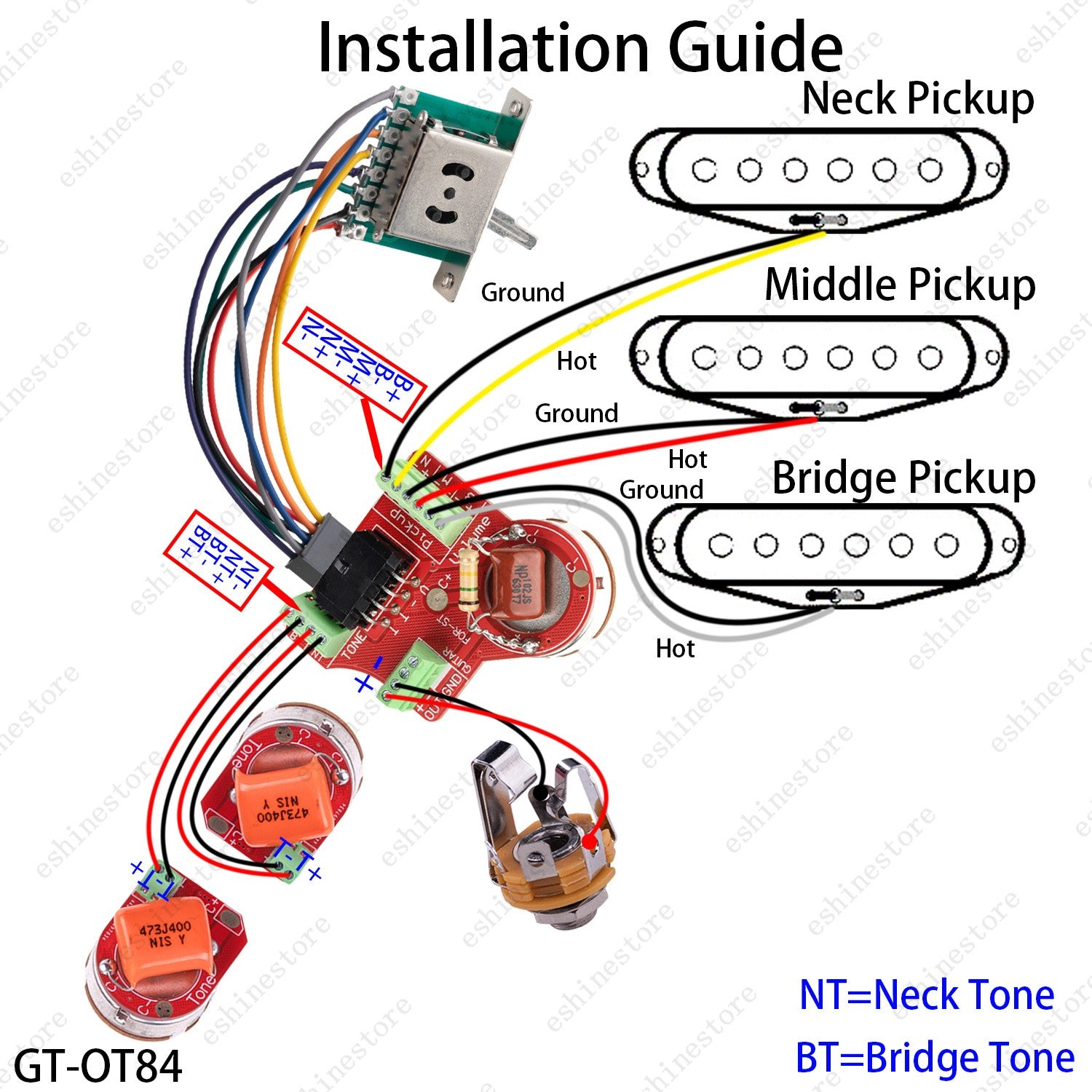 Solderless Custom Dual Tone Wiring Harness Treble Bleed Circuit For Fender SQ