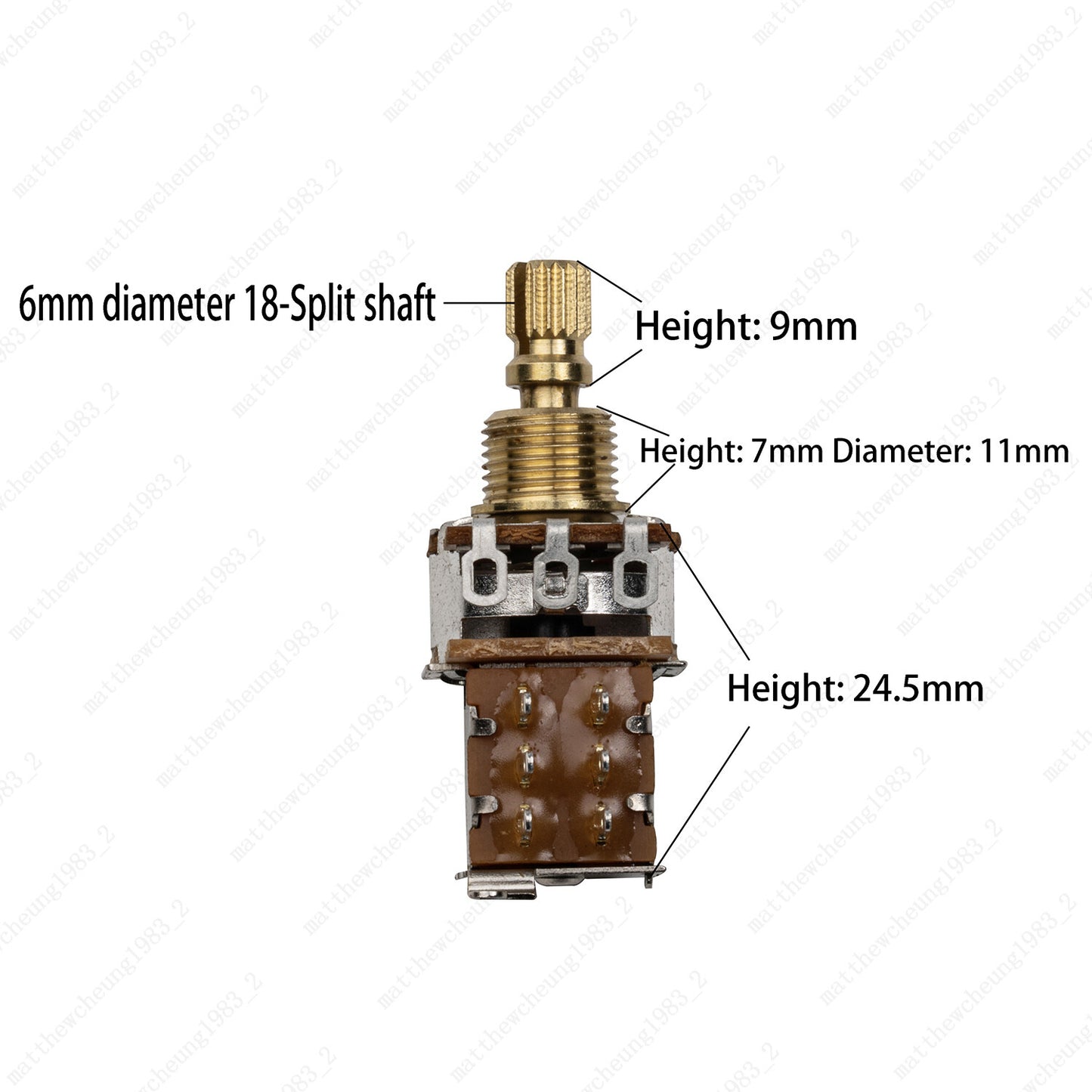 Full Brass Short Shaft Pot Push-Push Switch A250K/B250K/A500K/B500K 2 PCS