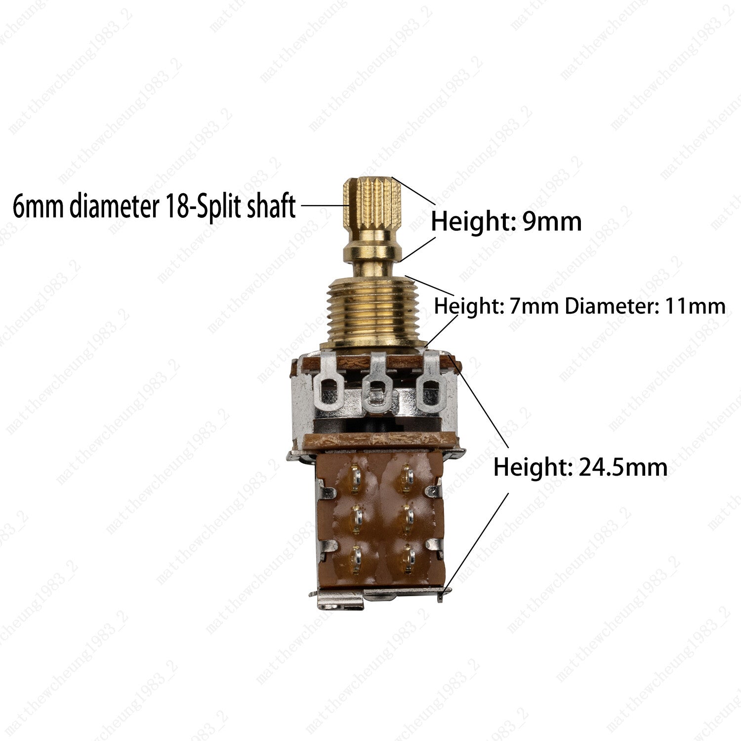 Full Brass Short Shaft Pot Push-Push Switch A250K/B250K/A500K/B500K 2 PCS
