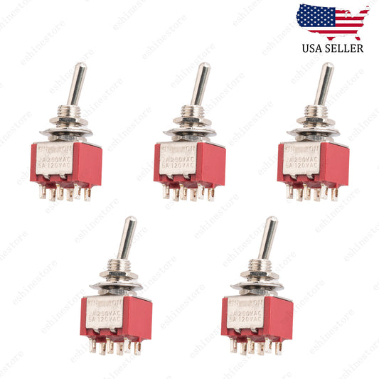 5 Pcs DPDT Red 2 Way 6 Pin ON ON Guitar Mini Toggle Switch Car/Boat Switches