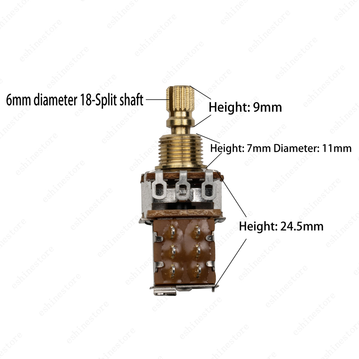 Full Brass Short Shaft Pot Push-Push Switch A250K/B250K/A500K/B500K 2 PCS