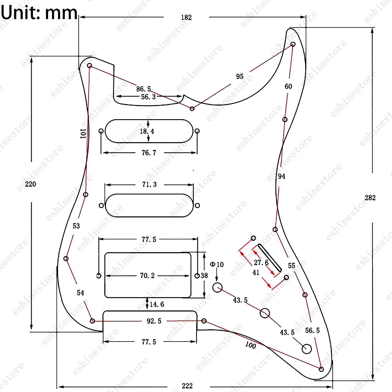 11-Hole HSS Aluminum Pickguard Scratch Plate for ST Strat Guitar - Red/Blue