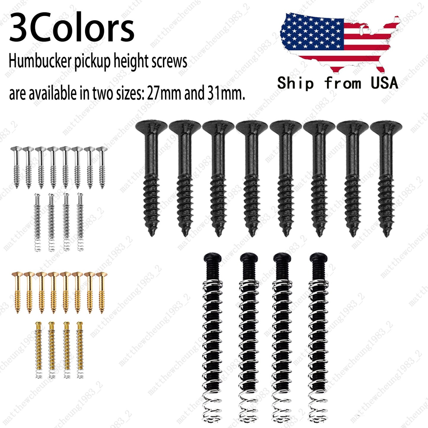 Complete USA Thread Humbucker Pickup Mounting, Ring Screws w/ Springs For Gibson