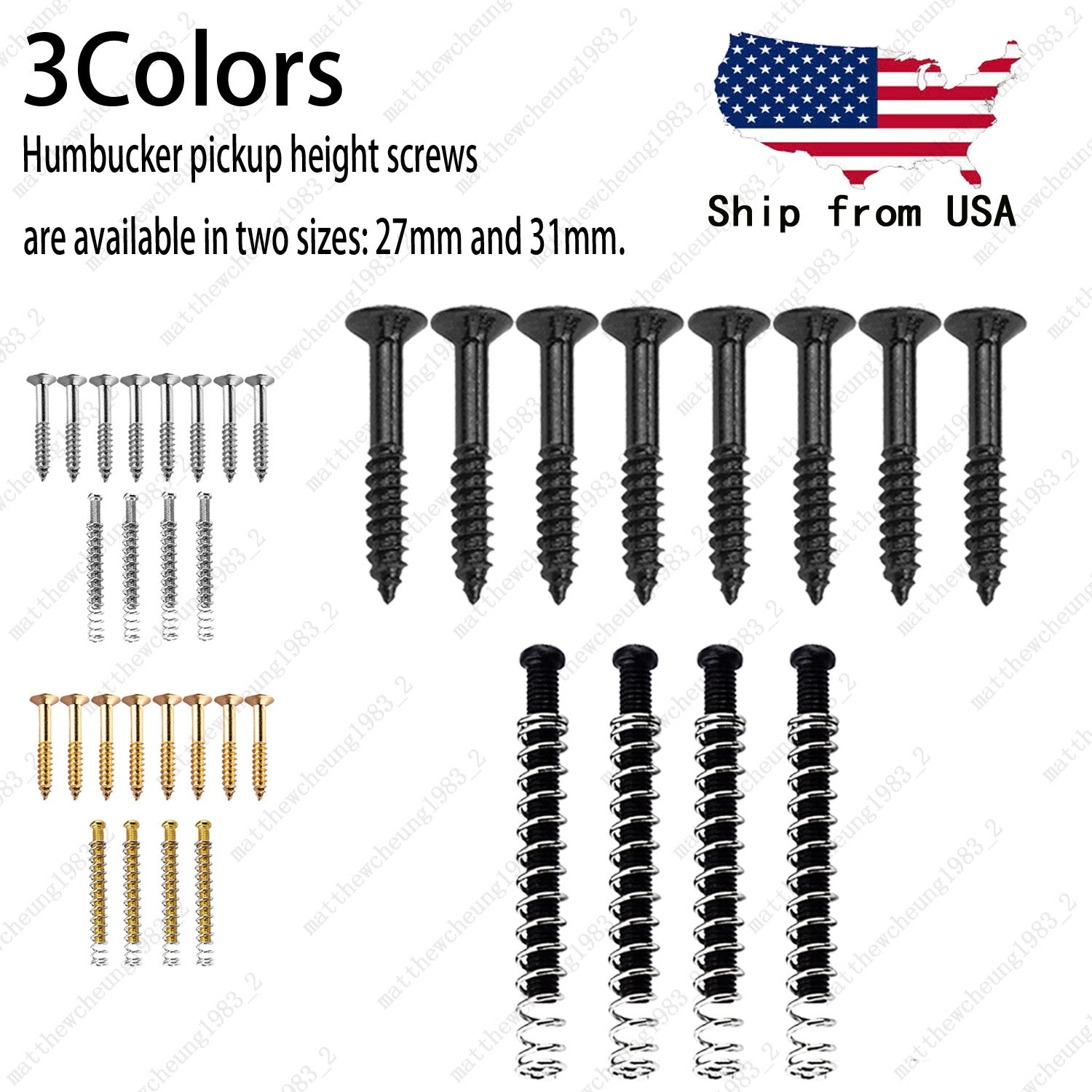 Complete USA Thread Humbucker Pickup Mounting, Ring Screws w/ Springs For Gibson