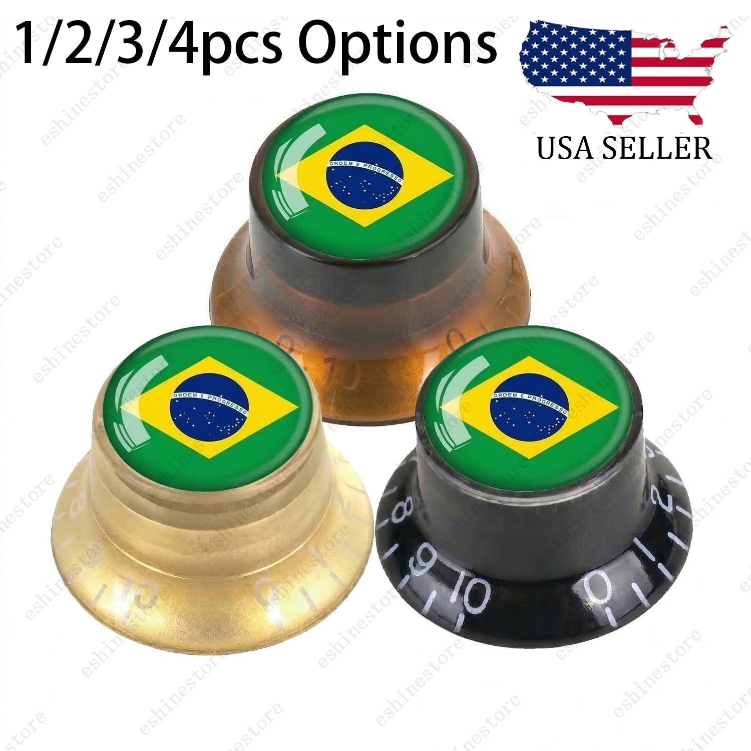 Guitar Reflector Knobs w/ Brazilian Flag Design Cap Top Hat Knob for Les Paul SG