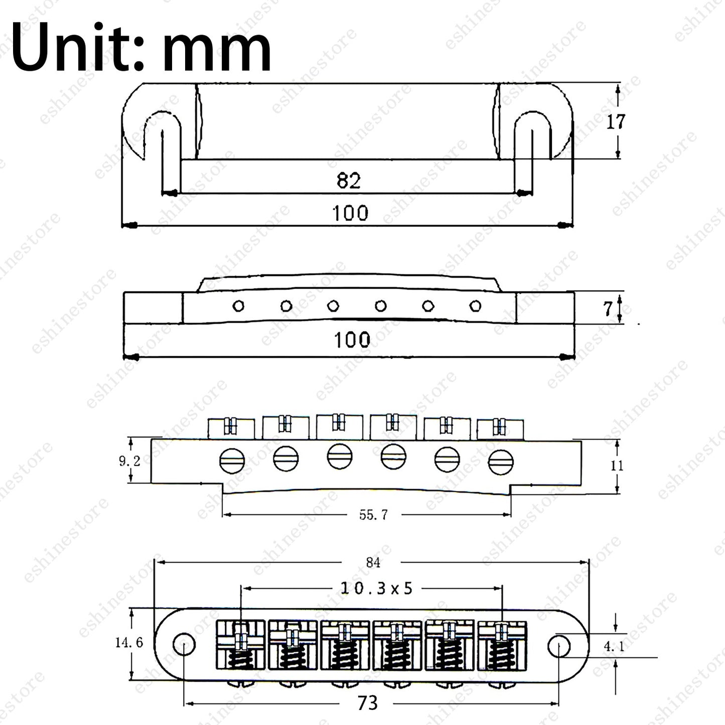 A Set Brass Roller Saddle Tune-O-Matic Bridge & Tailpiece For Gibson Les Paul SG