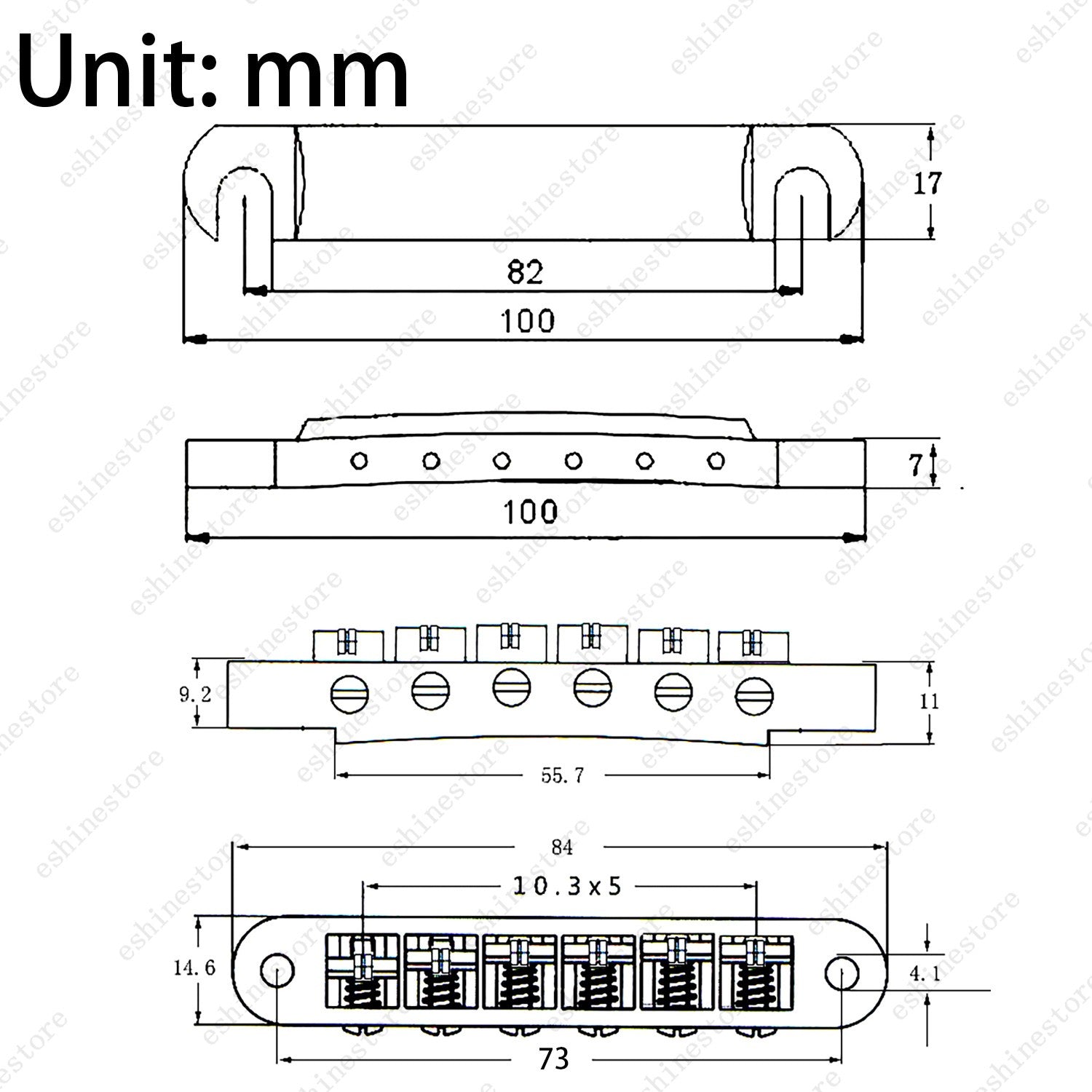 A Set Brass Roller Saddle Tune-O-Matic Bridge & Tailpiece For Gibson Les Paul SG