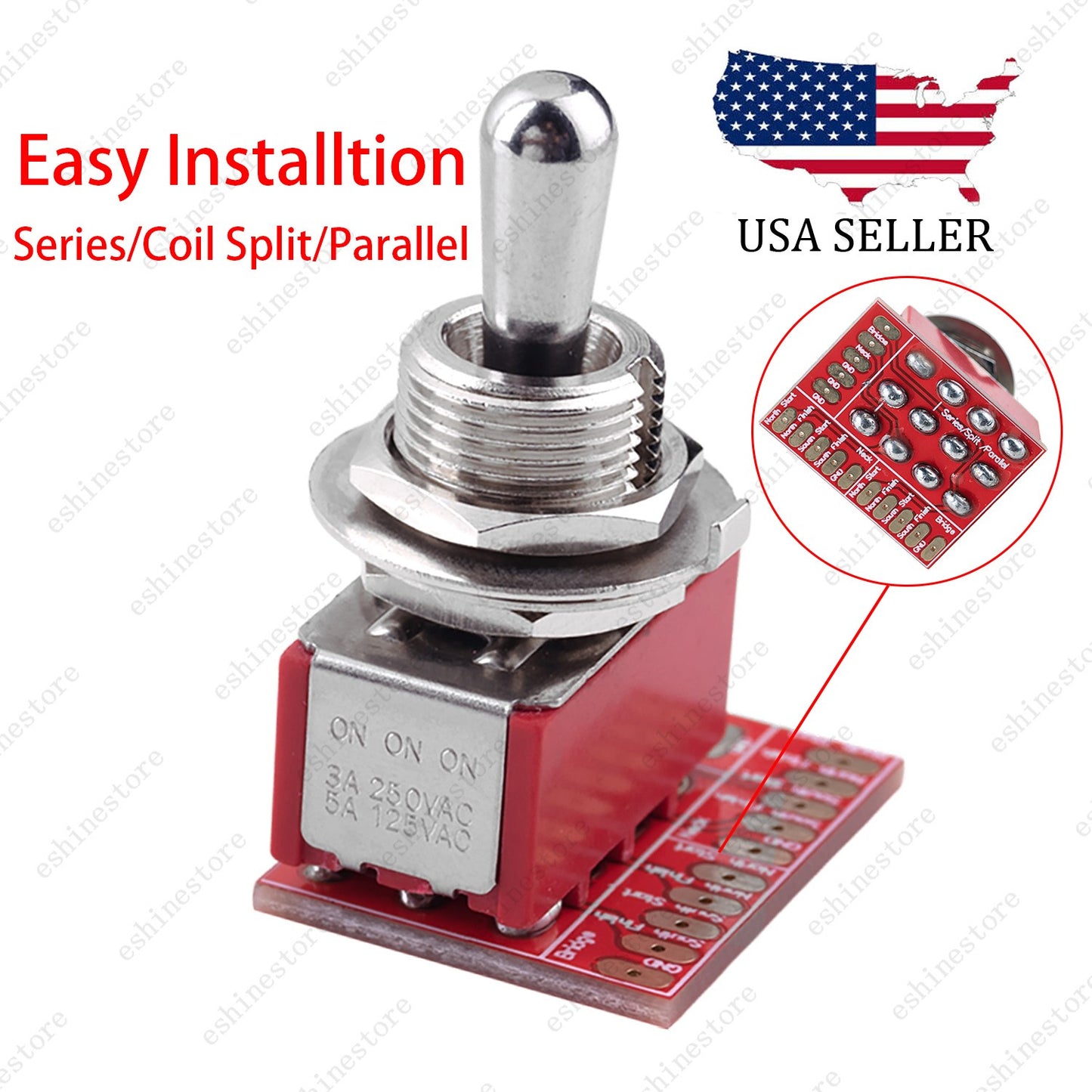 Fat Bat Toggle Switch OnBoard DPDT 3 Position Series/Split/Parallel Easy Install