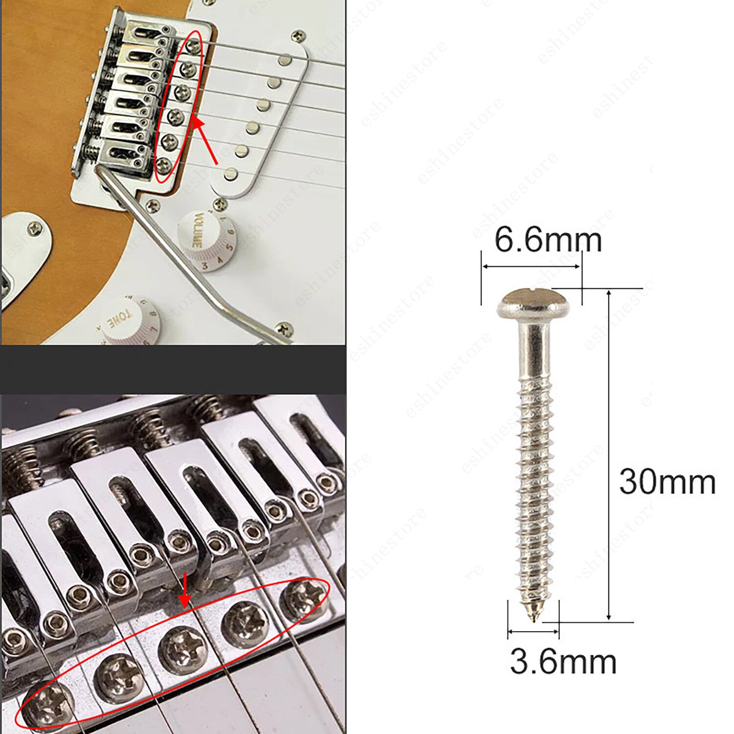 Set of 6 TREMOLO BRIDGE SCREWS For Fender SQ Stratocaster Strat Guitar 3 Colors