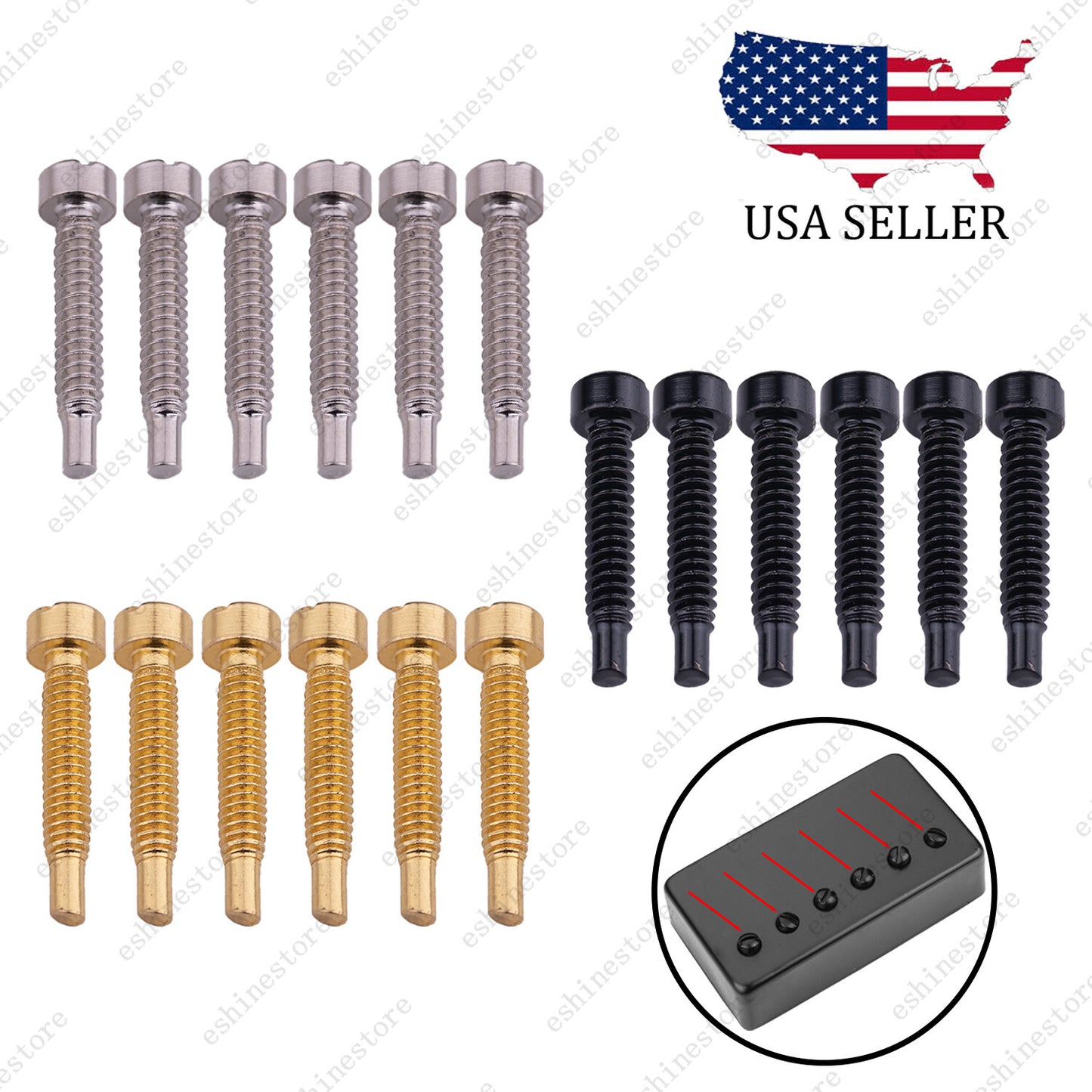 Electric Guitar Pole Piece Screws M3 x 21mm For Humbucker P90 PAF-Coarse Threads