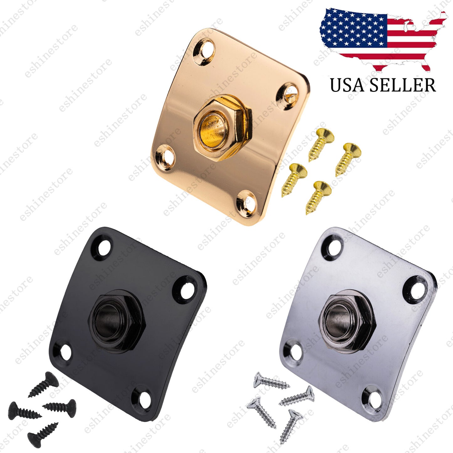 Electric Guitar Output Square Jack Metal Plate Socket with Screws For Les Paul