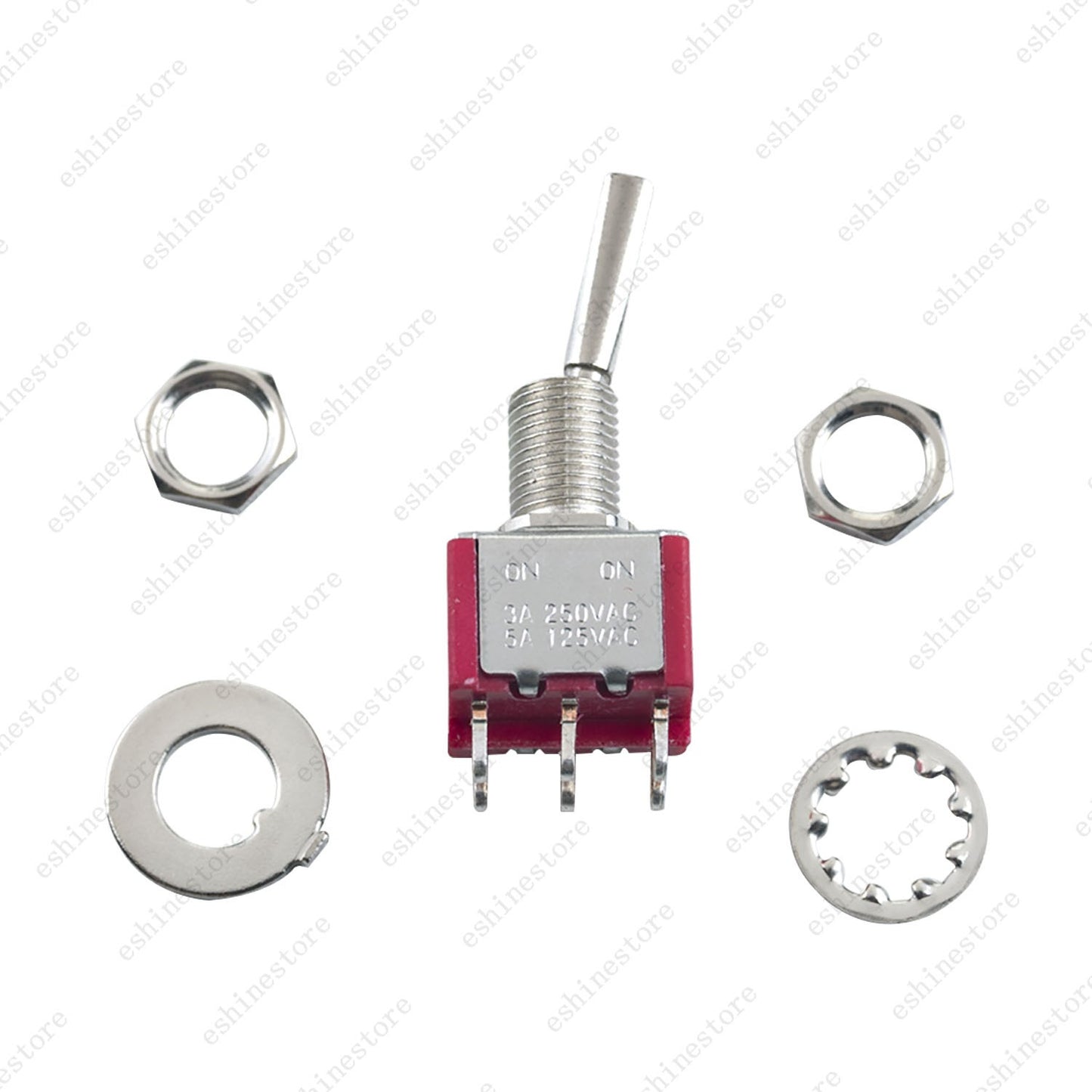 Guitar Flat Lever DPDT 2-Way 6 Pin ON ON Mini Toggle Switch for Split Coil - RED