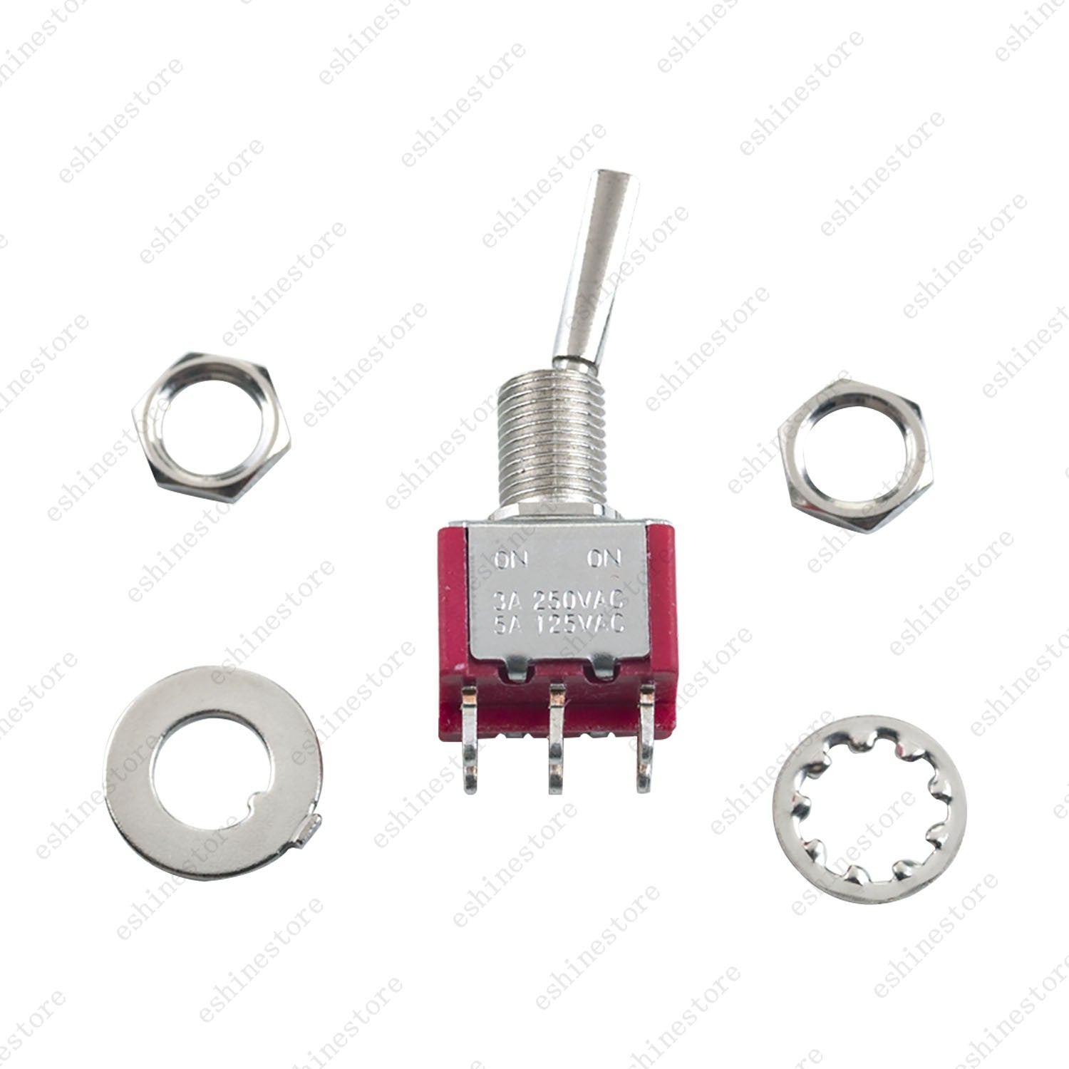 Guitar Flat Lever DPDT 2-Way 6 Pin ON ON Mini Toggle Switch for Split Coil - RED