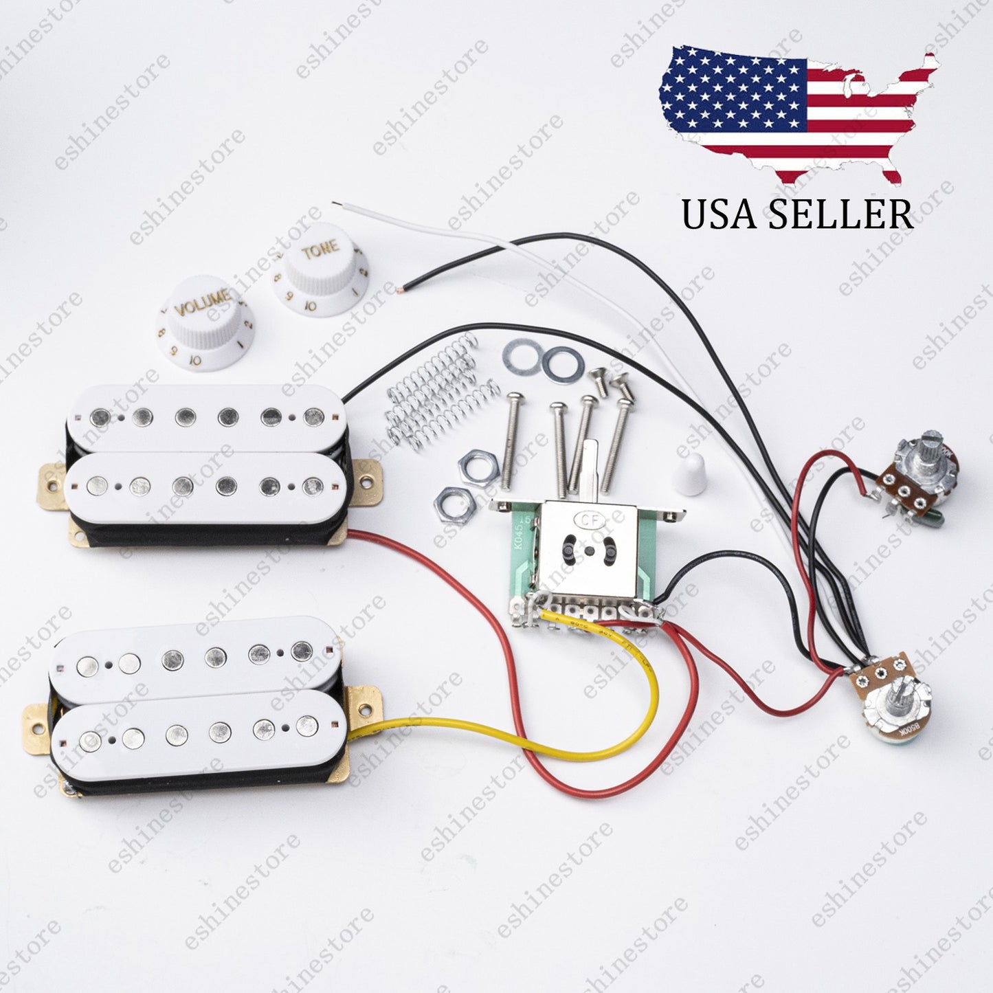 3 Way Guitar HH Pickup Wiring Harness Prewired 1T1V 500K Pots for Start- White
