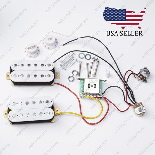 3 Way Guitar HH Pickup Wiring Harness Prewired 1T1V 500K Pots for Start- White