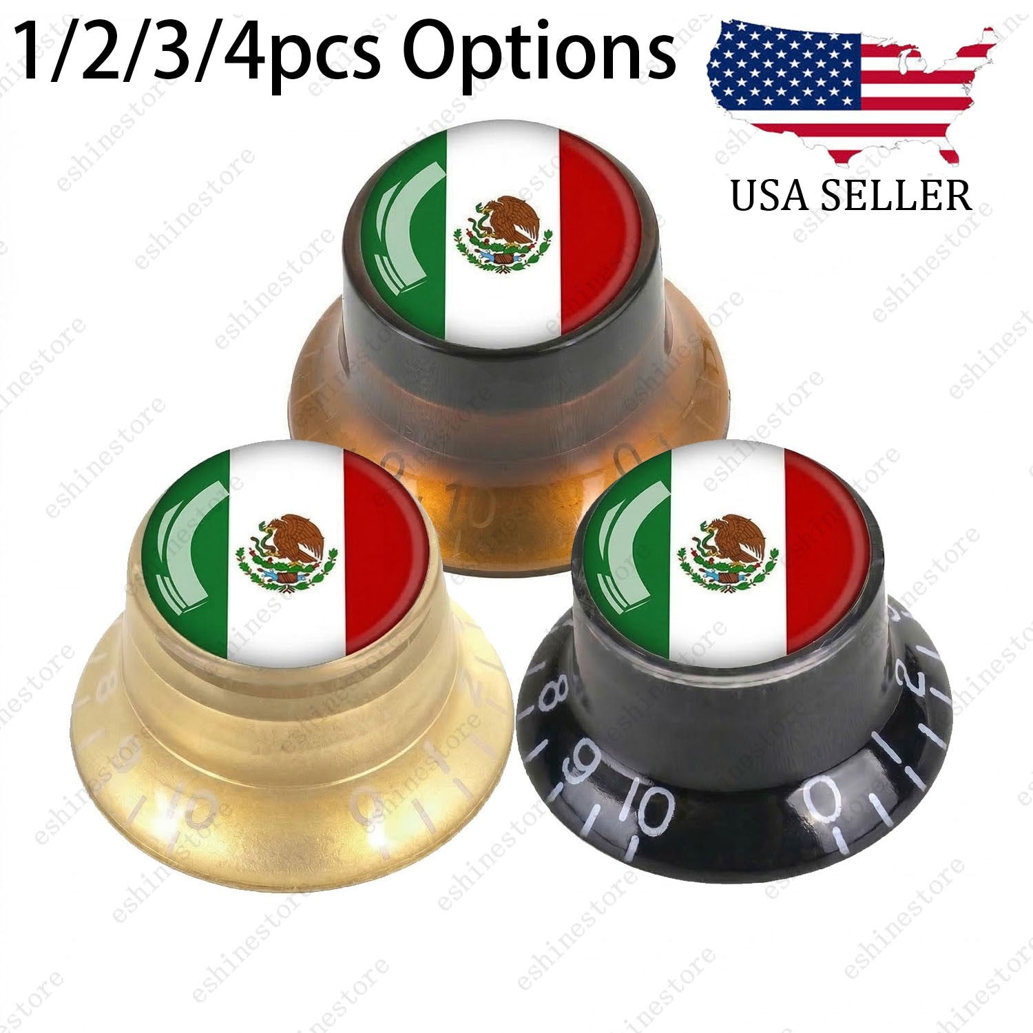 Guitar Reflector Knobs w/ Mexican Flag Design Cap Top Hat Knobs for Les Paul SG