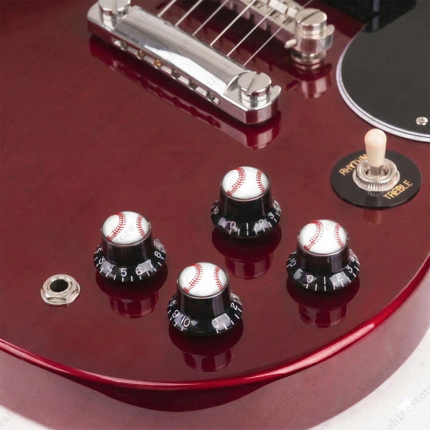 Guitar Reflector Knobs w/ Baseball Design Cap Top Hat Knobs for Les Paul SG