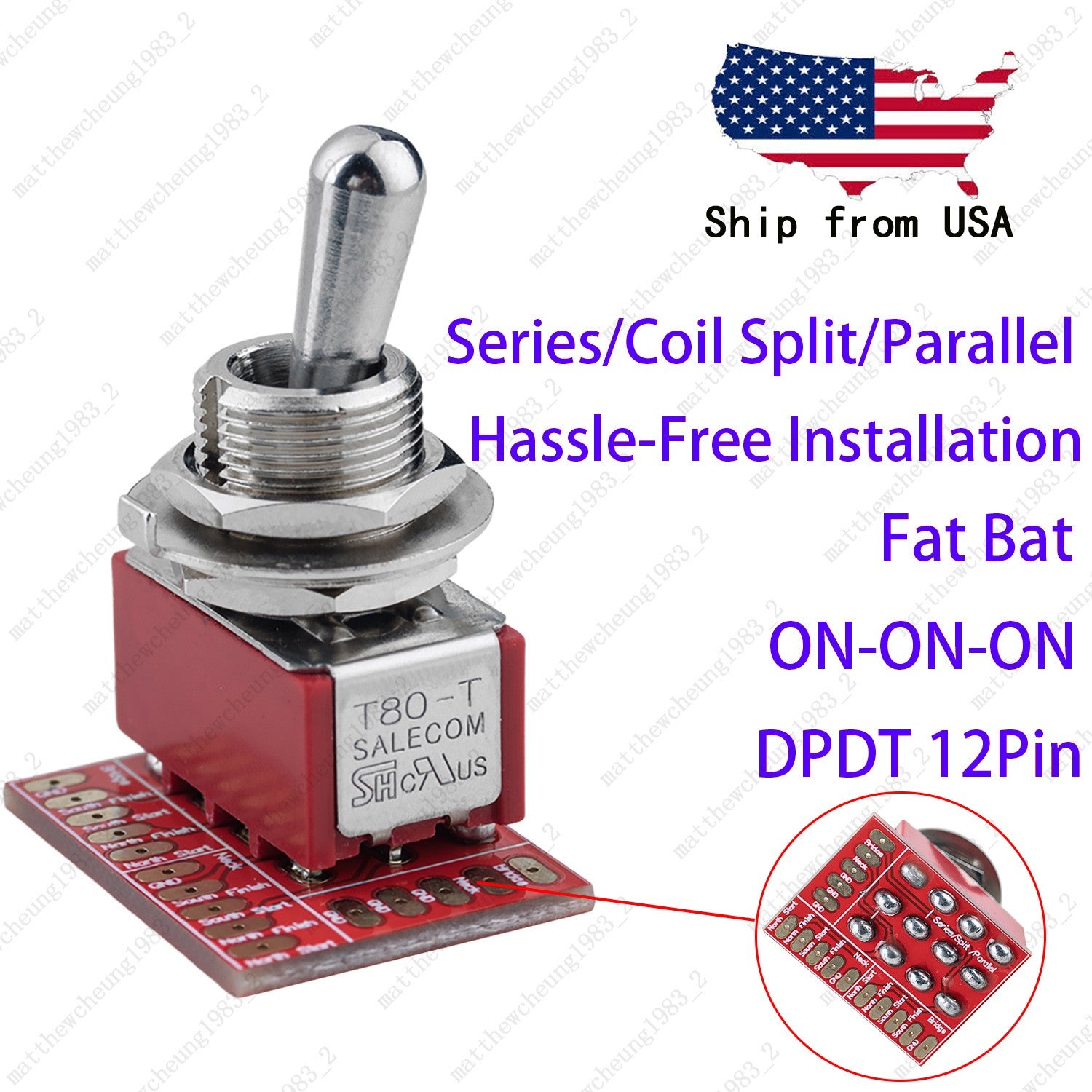 Special Fat Bat Toggle Switch DPDT Onboard 3 Way For Series/Split/Parallel