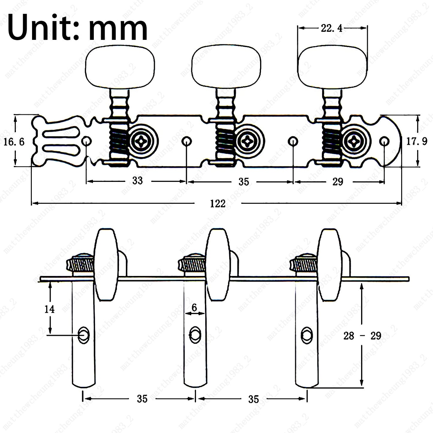 1:15 Guitar String Tuning Pegs Machine Head Tuners Key 3L3R for Classical Guitar