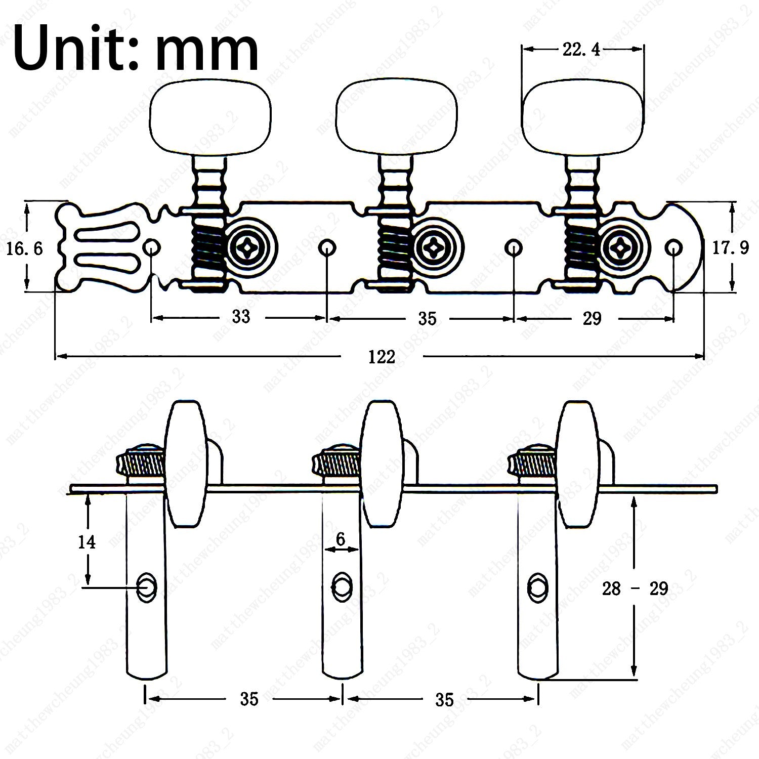 1:15 Guitar String Tuning Pegs Machine Head Tuners Key 3L3R for Classical Guitar