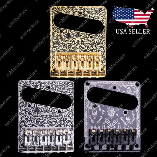 Electric Guitar Bridge 6 String Brass Roller Saddle Carved Plate for Fender Tele
