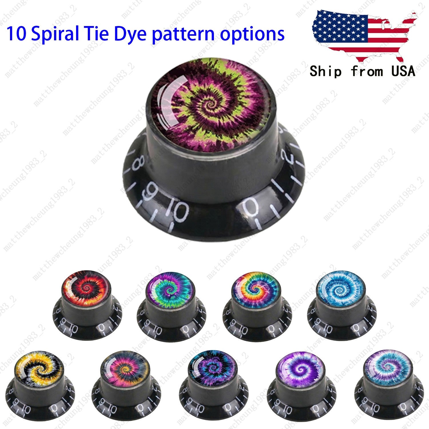 4Pcs Black Guitar Reflector Knob For Les Paul SG -10 Spiral Tie Dye Style Option