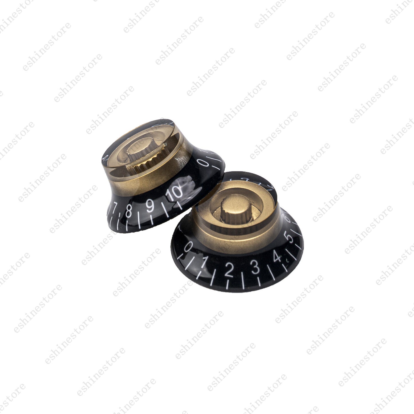 4 Pcs Gold/Black 18 Fine Splines Speed Knobs Top Hat Bell Knobs For Les Paul SG
