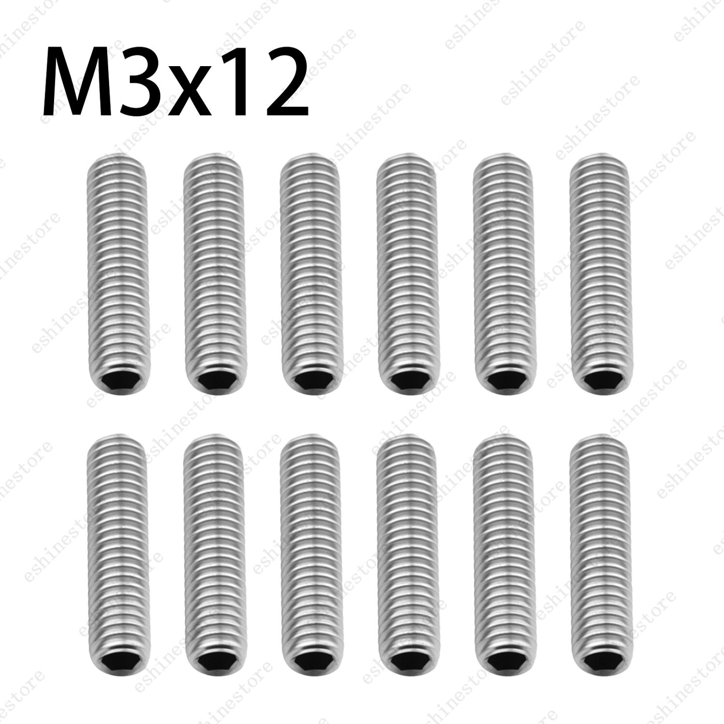 M3x6-12mm Guitar Bridge Height Adjustment Screws 12pcs - Chrome Stainless Steel