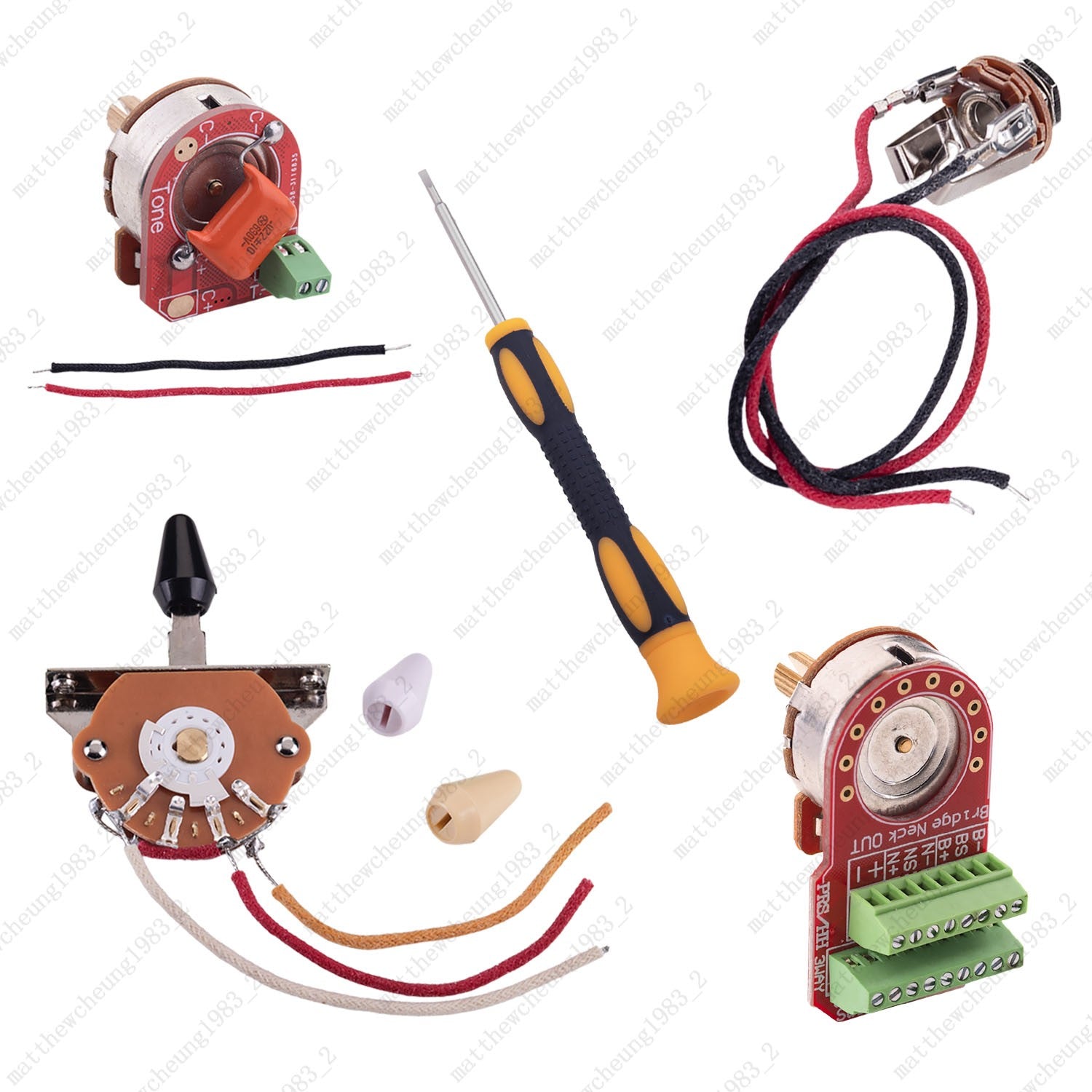 Solderless HH Wiring Harness Brass Pots 3-Way Switch for Stratocaster Guitar