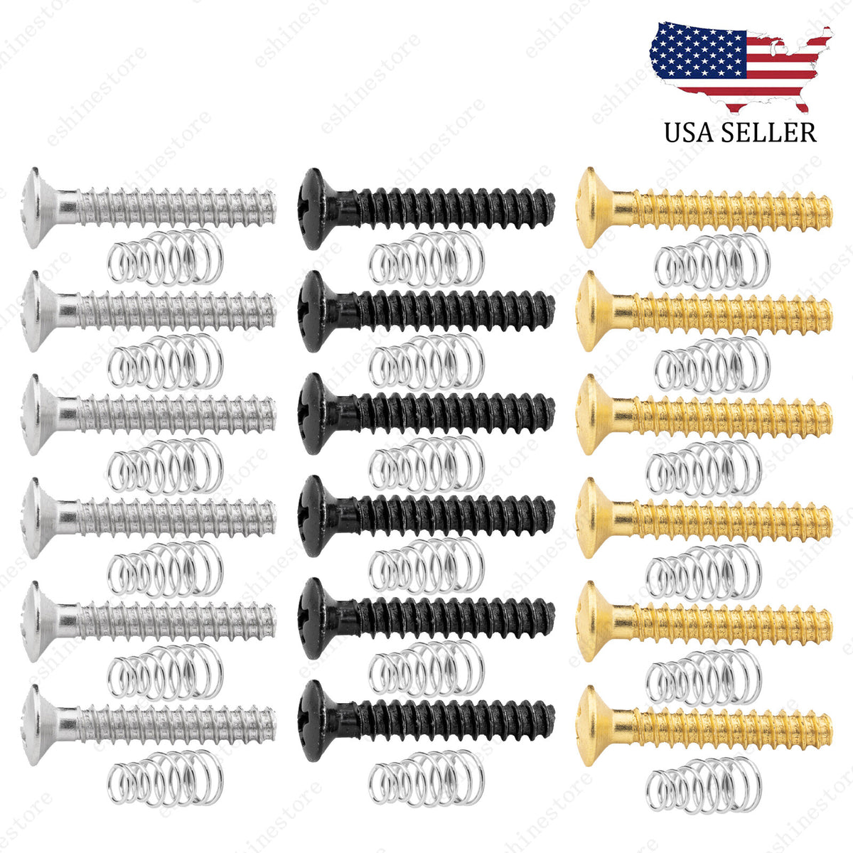 6x Single coil pickup mounting Countersunk Head Screws & Springs MulitColors