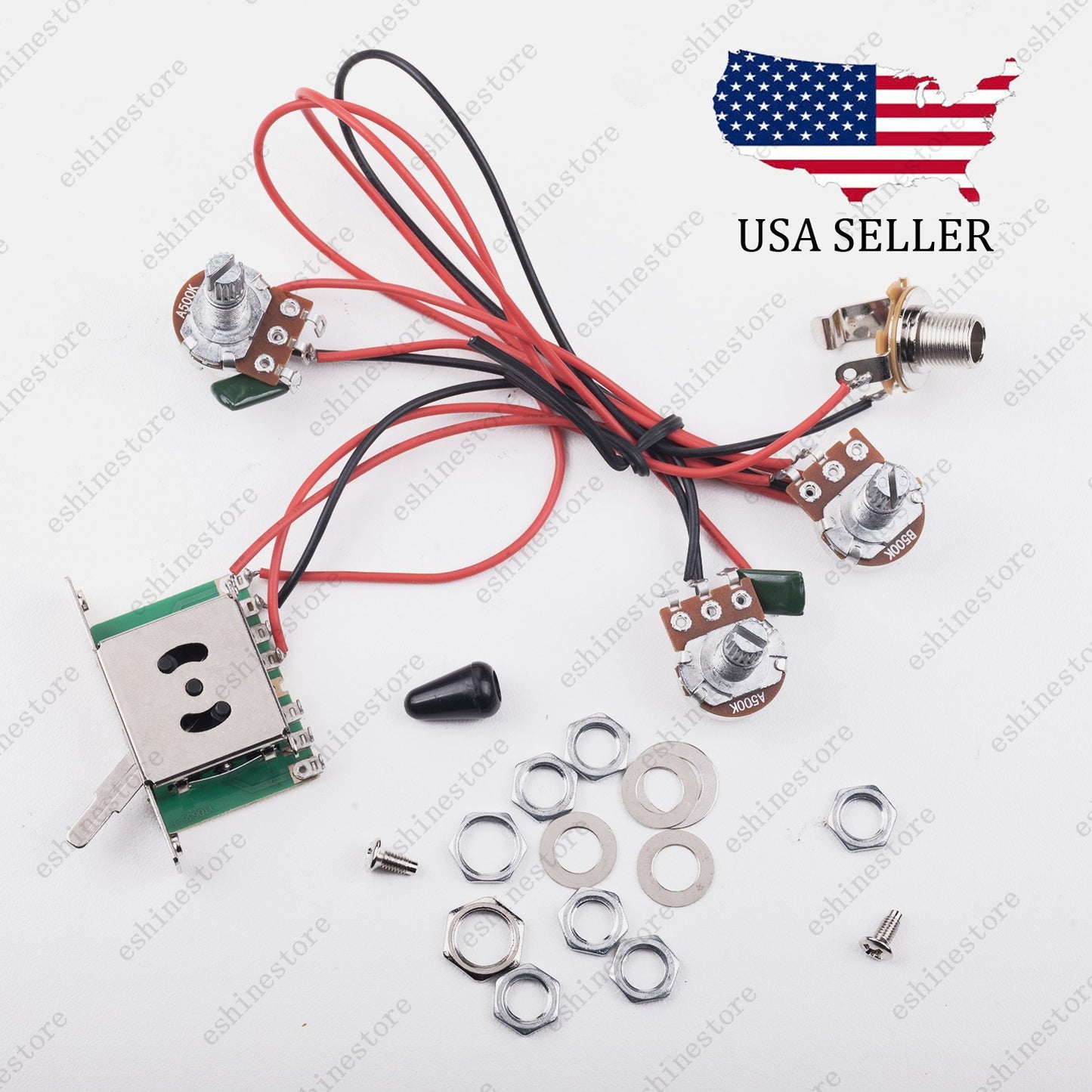 Guitar Wiring Harness set 2T1V A/B500k Pots with 5-Way Switch for Stratocaster