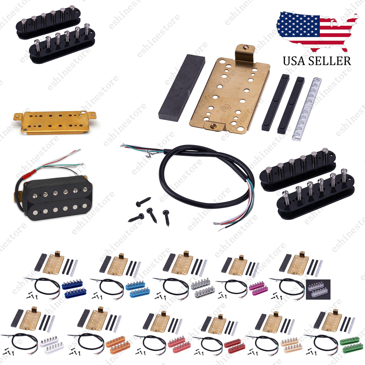 12 Color Humbucker Guitar DIY Kit Pickup Bobbin/Ceramic Bar/Cable/Baseplate