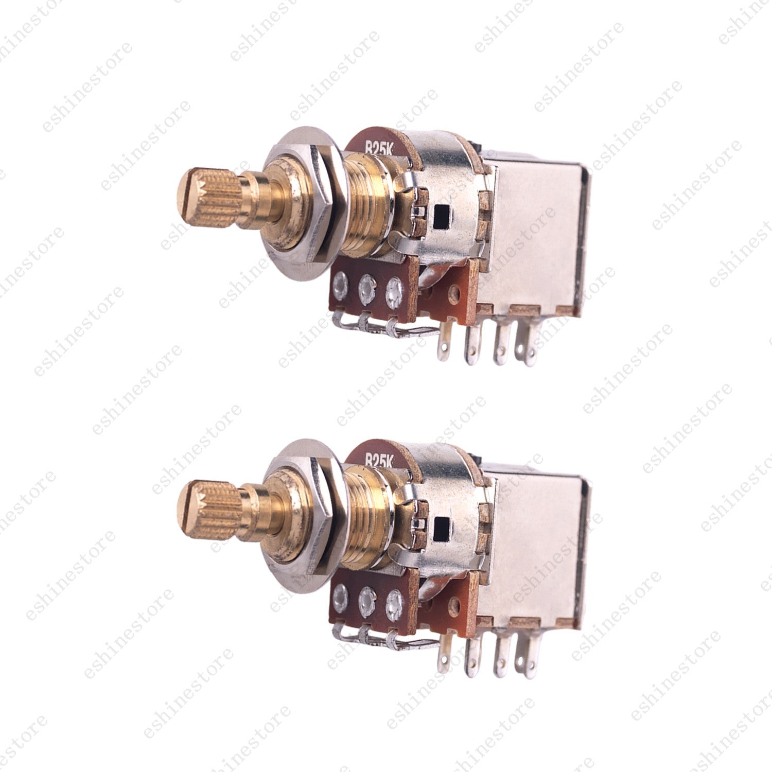 2 PCS Full Brass 18MM Long Shaft Pots Push-Push Switch A25K/B25K/A50K/B50K