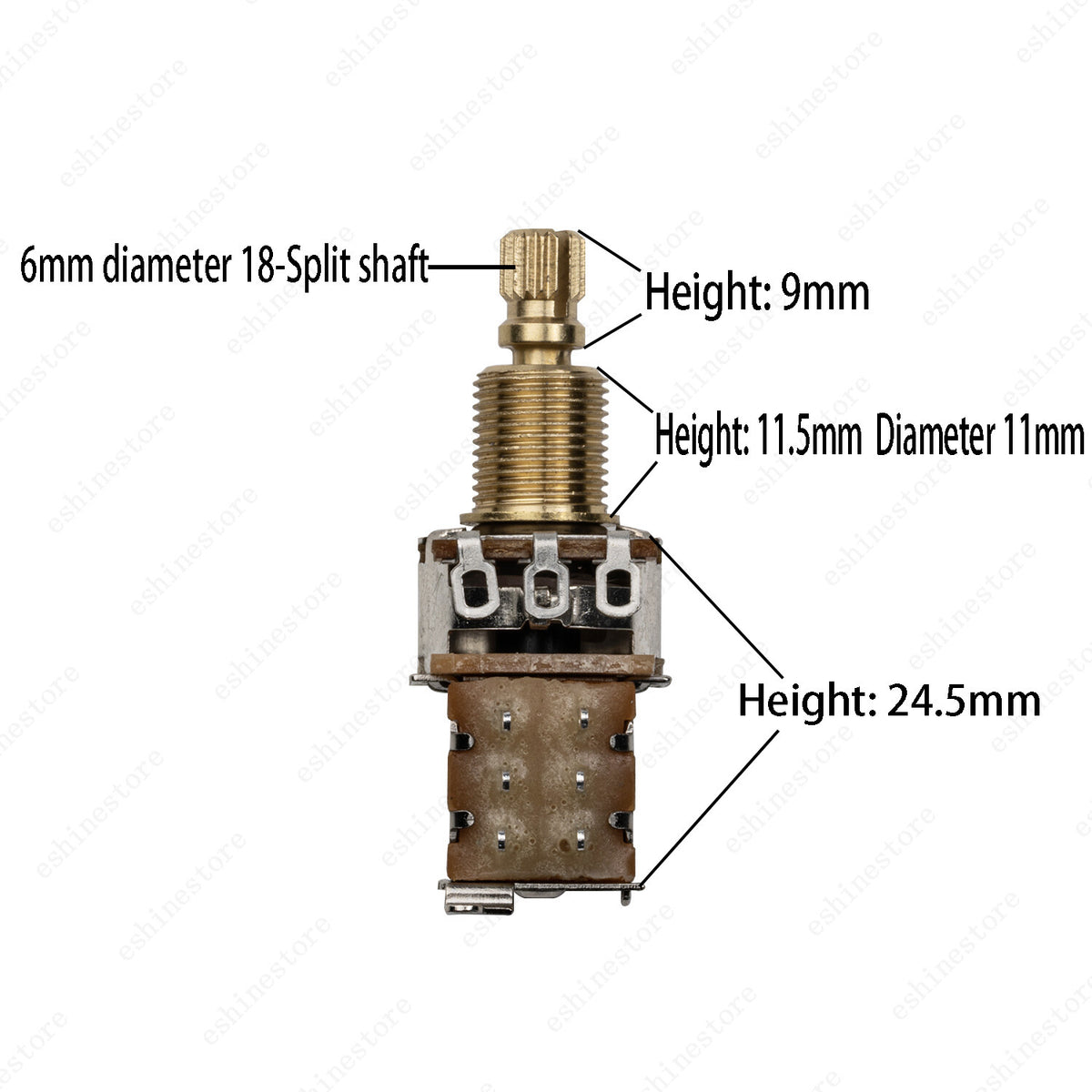 1 PCS 18-Split Brass Long Shaft Pot Push-Push Switch AB/250K/500K For Les Pau SG