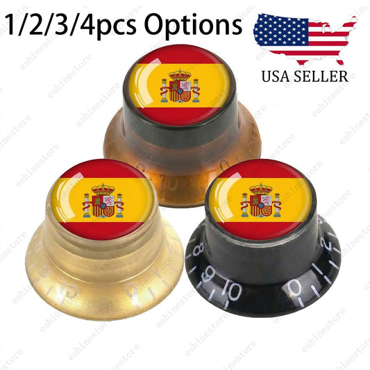 Guitar Reflector Knobs w/ Spanish Flag Design Cap Top Hat Knobs for Les Paul SG
