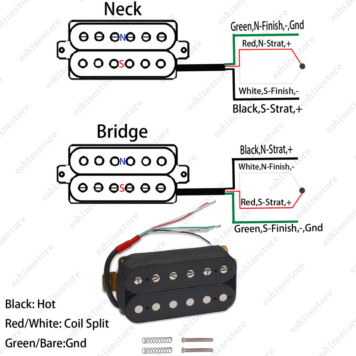 Guitar Passive Alnico 2 Magnet Neck & Bridge 50mm 52mm Humbucker Pickup