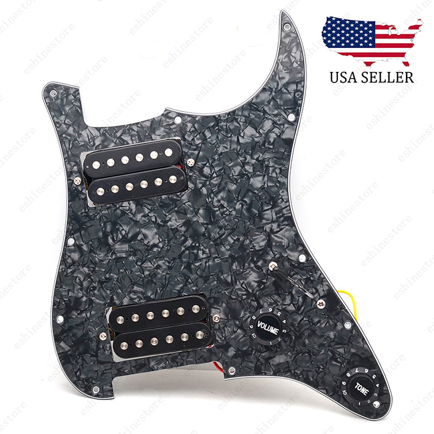 Loaded Strat Pickguard Prewired HH Pickguard with Ceramic Pickups Black Pearl B