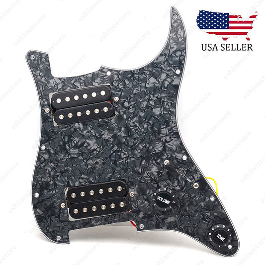Loaded Strat Pickguard Prewired HH Pickguard with Ceramic Pickups Black Pearl B