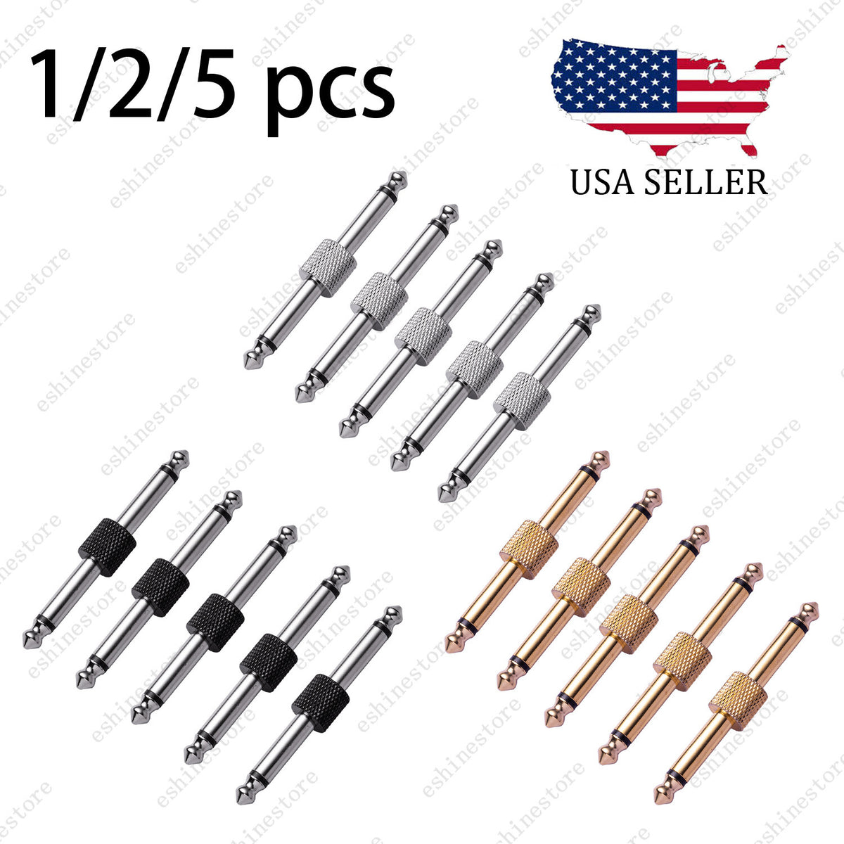1/4 inch 6.3mm Guitar Effect Pedal Coupler Connector Audio Adaptors Connecting