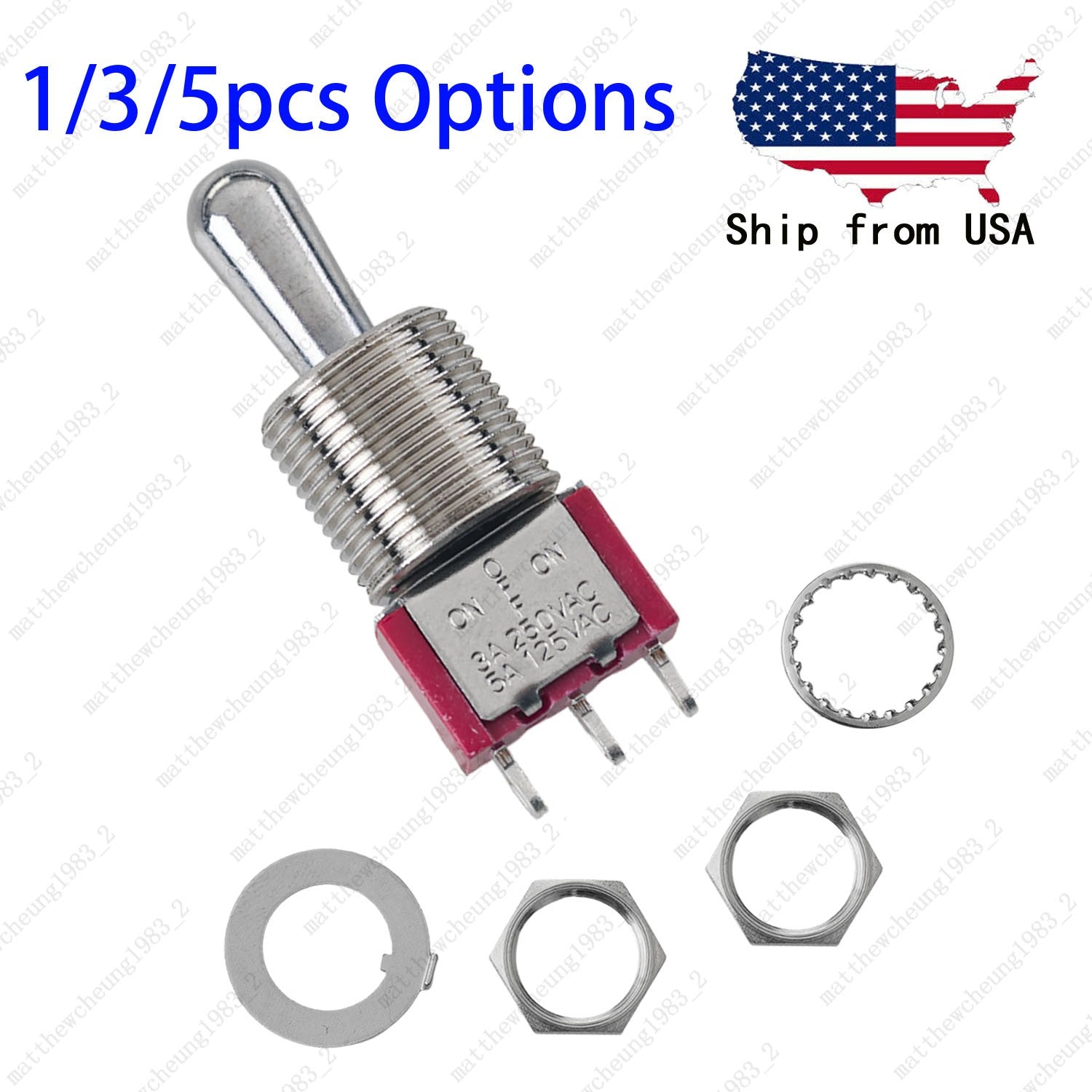 1/3/5 x Guitar Short Fat Bat Toggle Switch SPDT 3Pin 3-Position ON-OFF-ON Sealed