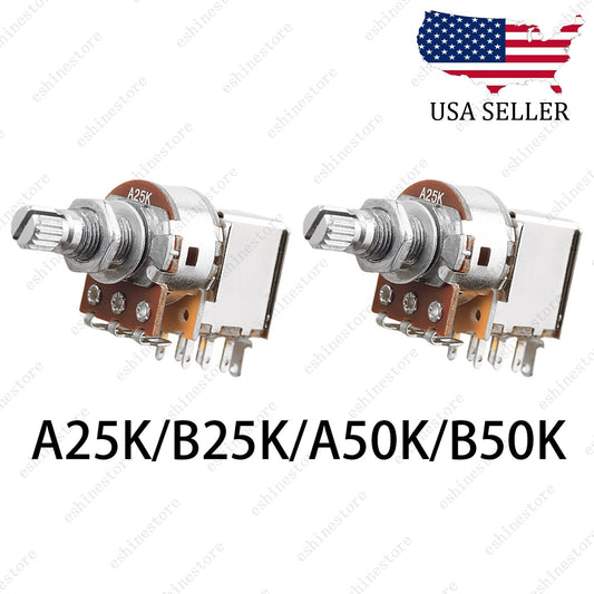 2pcs Guitar Push Pull Potentiometer 18-Split Long Shaft  A/B/25K/50K Tone Volume