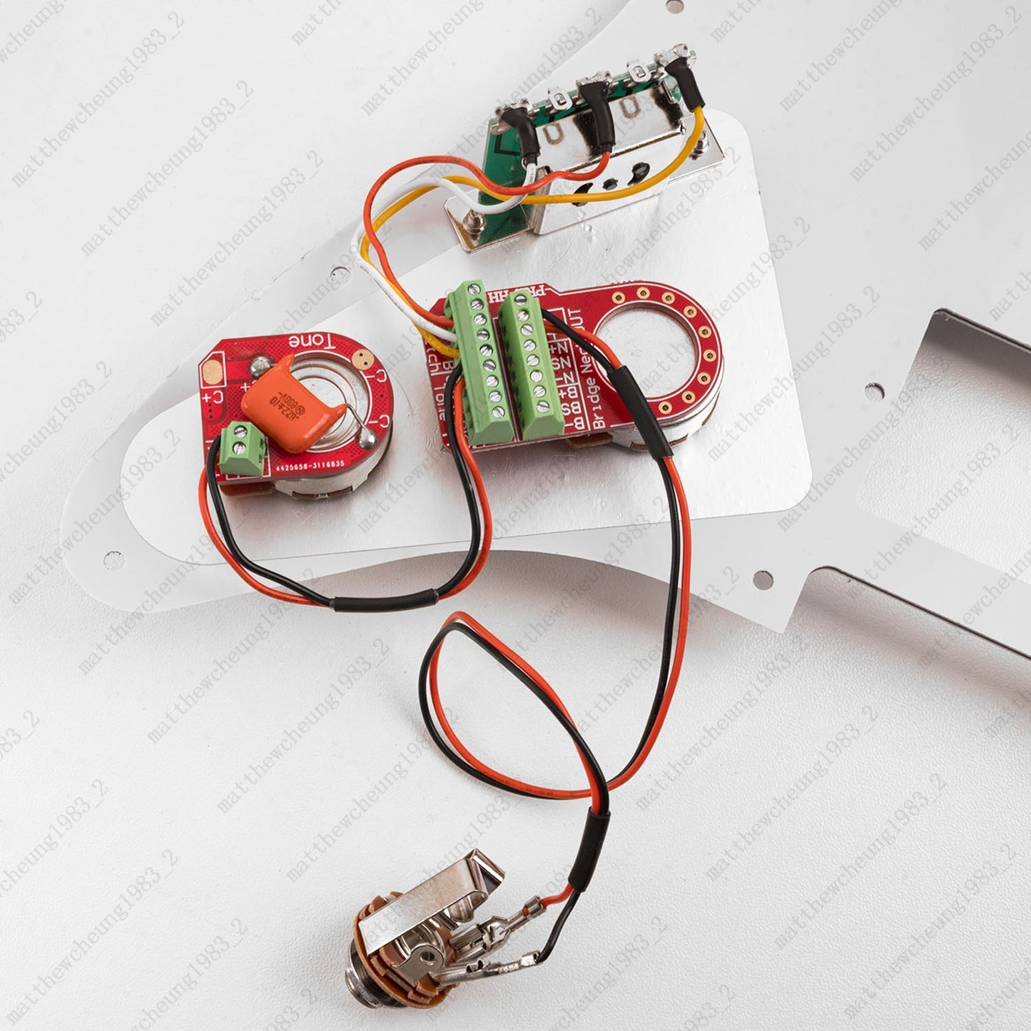 Soldierless HH Wiring Harness for Strat – 3-Way Switch, Treble Bleed, 18MM Pots