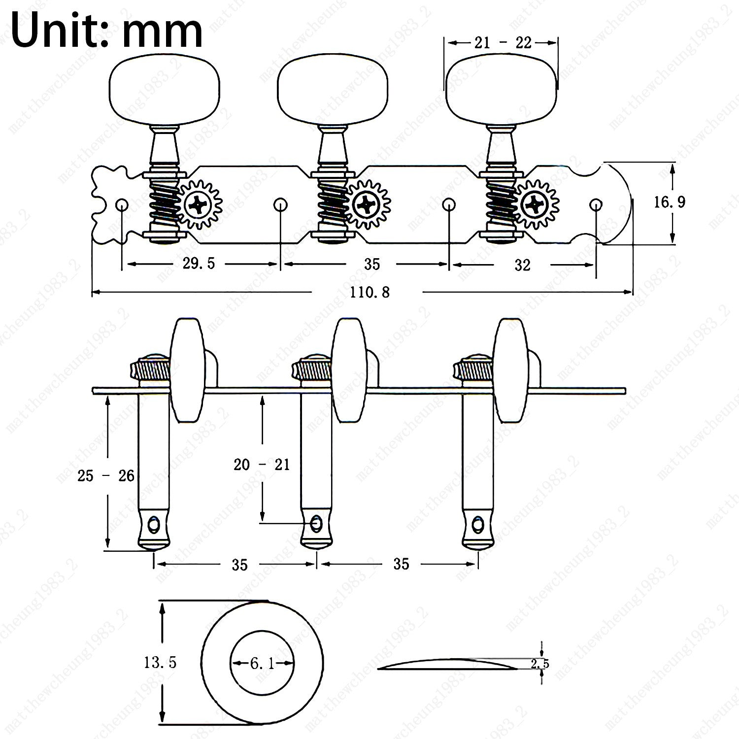 1:16 Guitar String Tuning Pegs Machine Head Tuners Key 3L3R for Classical Guitar