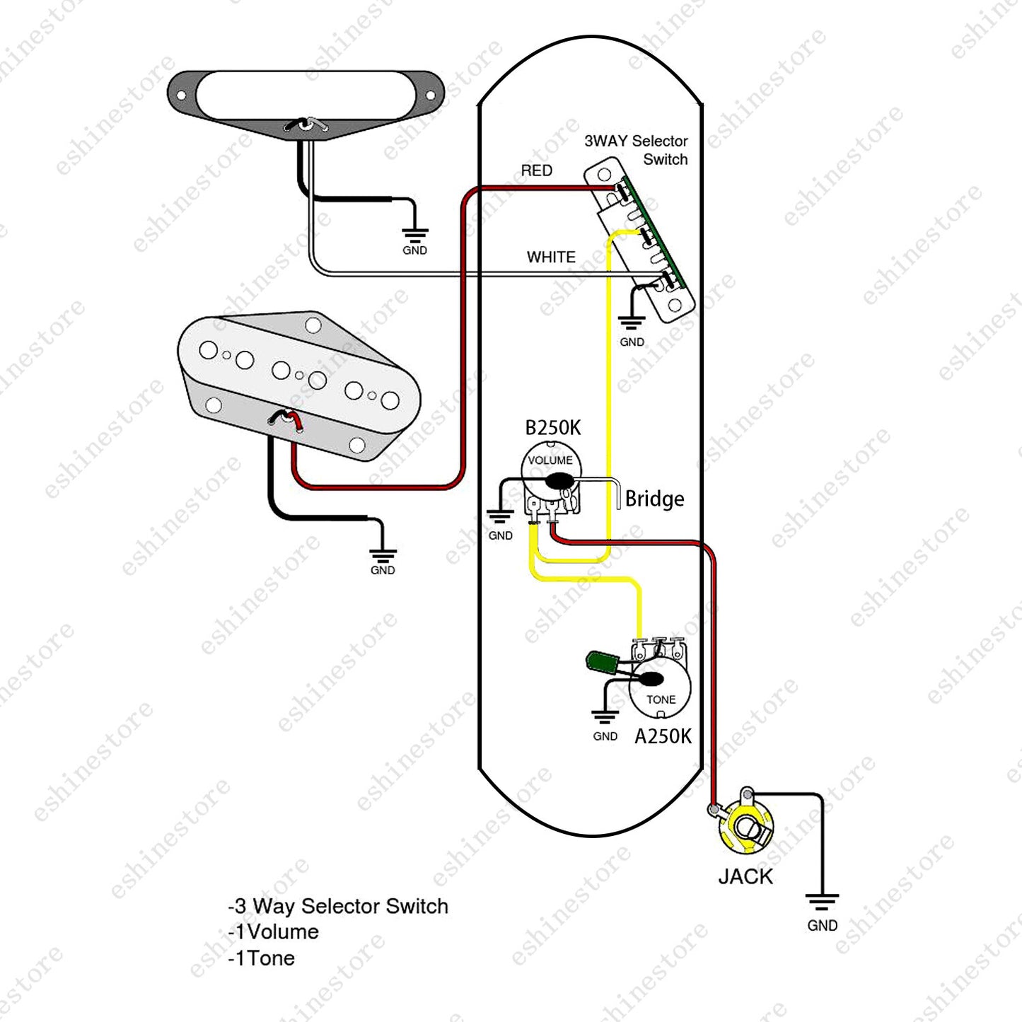 Loaded Guitar Bridge Control Plate System 250K pot for Telecaster Tele TL