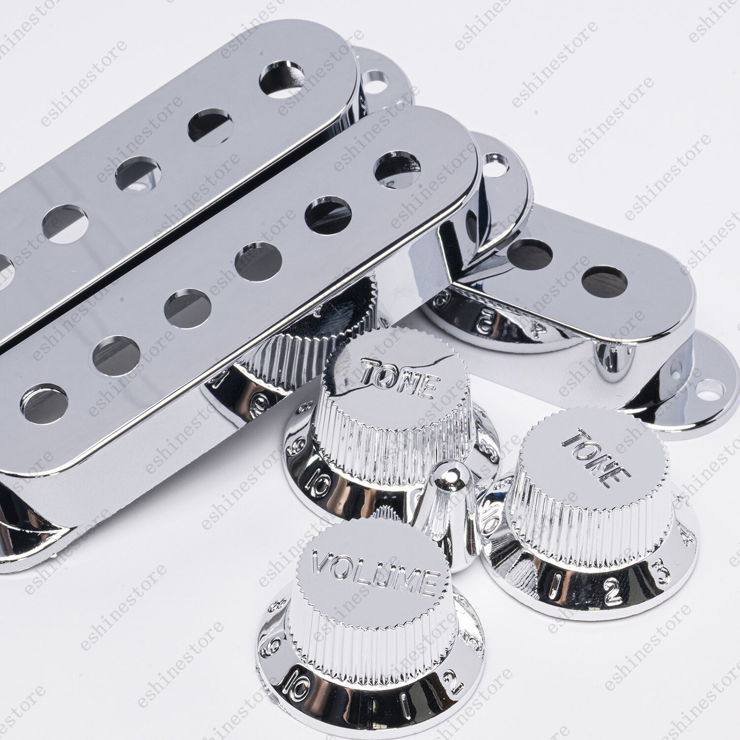 Chrome Silver Strat Pickup Covers Set Guitar Knobs Switch Tip For Stratocaster