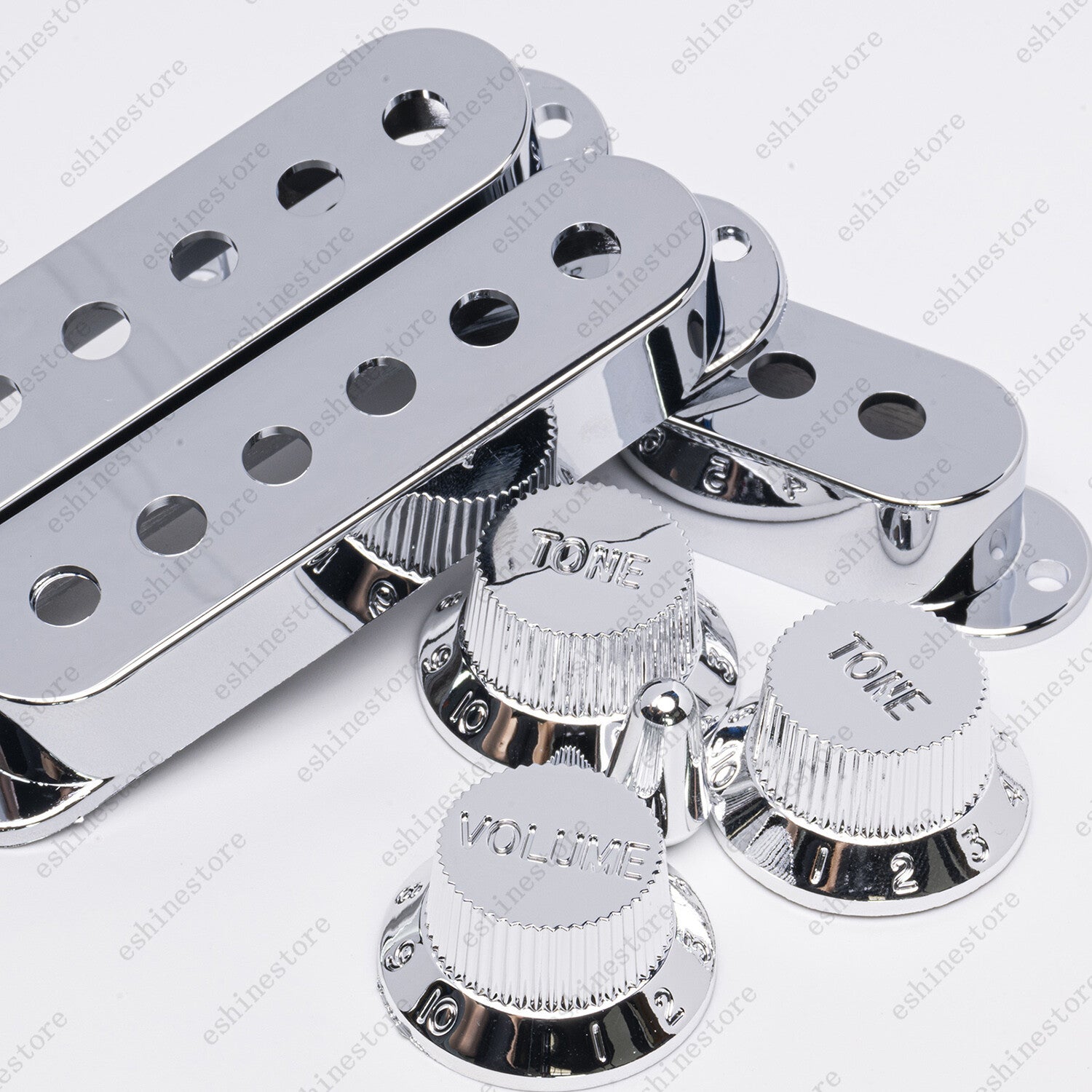 Chrome Silver Strat Pickup Covers Set Guitar Knobs Switch Tip For Stratocaster