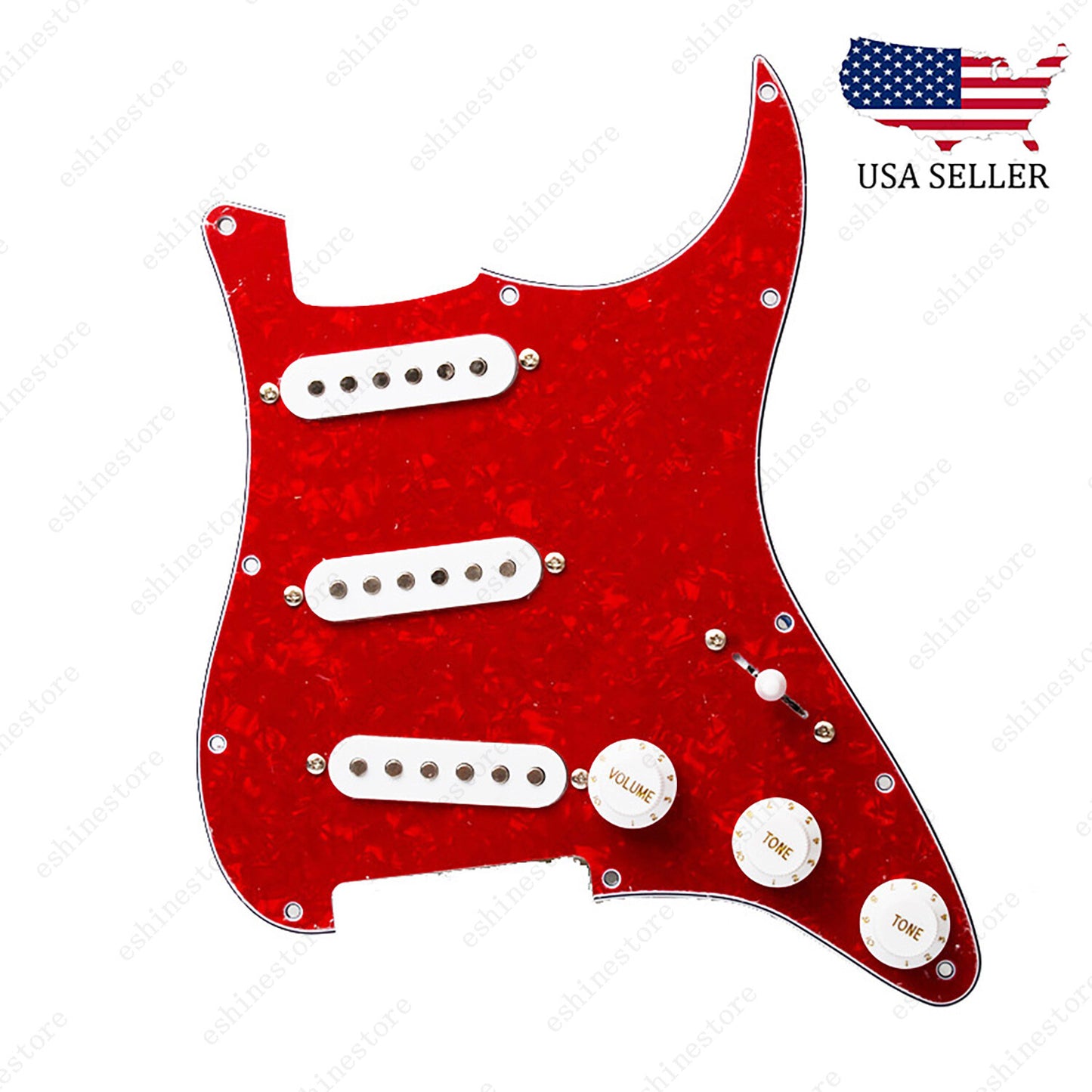 Loaded Strat Pickguard Prewired SSS Pickguard with Ceramic Pickups Red Pearl W
