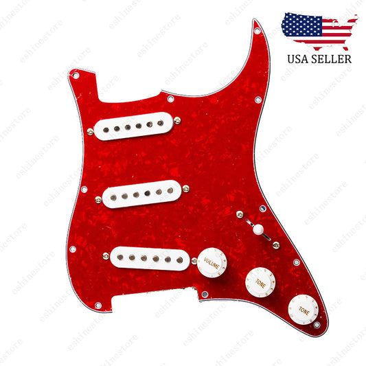 Loaded Strat Pickguard Prewired SSS Pickguard with Ceramic Pickups Red Pearl W